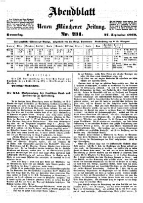Neue Münchener Zeitung (Süddeutsche Presse) Donnerstag 27. September 1860