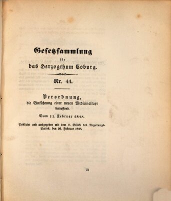 Gesetz-Sammlung für das Herzogtum Coburg (Coburger Regierungs-Blatt) Montag 21. Februar 1848