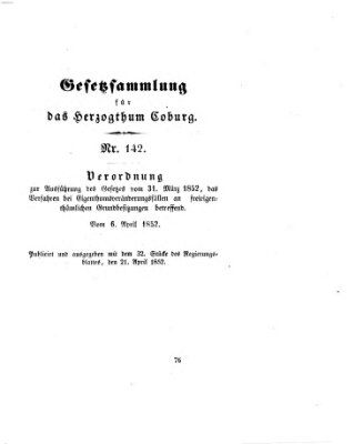 Gesetz-Sammlung für das Herzogtum Coburg (Coburger Regierungs-Blatt) Mittwoch 21. April 1852