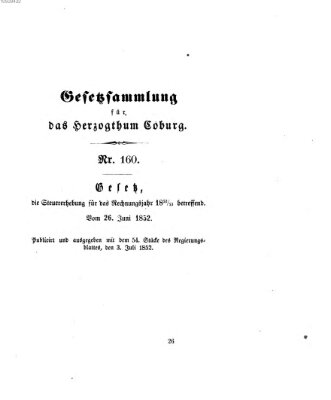 Gesetz-Sammlung für das Herzogtum Coburg (Coburger Regierungs-Blatt) Samstag 3. Juli 1852