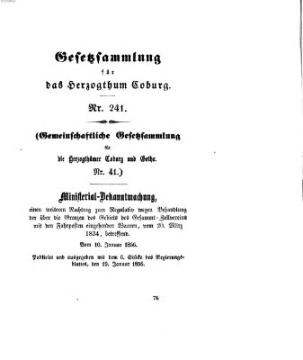 Gesetz-Sammlung für das Herzogtum Coburg (Coburger Regierungs-Blatt) Samstag 19. Januar 1856