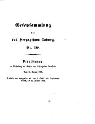 Gesetz-Sammlung für das Herzogtum Coburg (Coburger Regierungs-Blatt) Samstag 16. Januar 1858