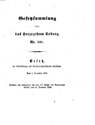 Gesetz-Sammlung für das Herzogtum Coburg (Coburger Regierungs-Blatt) Dienstag 21. Dezember 1858