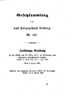 Gesetz-Sammlung für das Herzogtum Coburg (Coburger Regierungs-Blatt) Donnerstag 6. Januar 1859