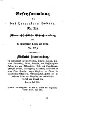 Gesetz-Sammlung für das Herzogtum Coburg (Coburger Regierungs-Blatt) Samstag 6. Juli 1861