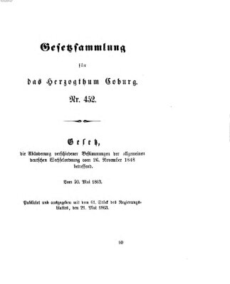 Gesetz-Sammlung für das Herzogtum Coburg (Coburger Regierungs-Blatt) Donnerstag 21. Mai 1863