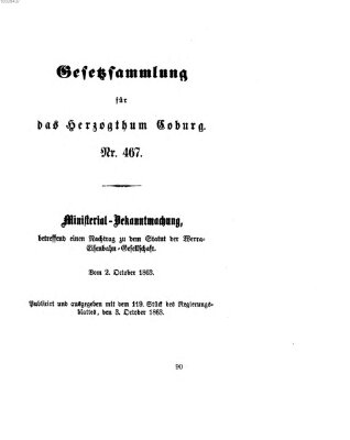Gesetz-Sammlung für das Herzogtum Coburg (Coburger Regierungs-Blatt) Samstag 3. Oktober 1863