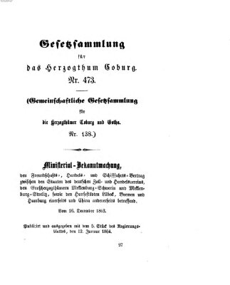Gesetz-Sammlung für das Herzogtum Coburg (Coburger Regierungs-Blatt) Dienstag 12. Januar 1864
