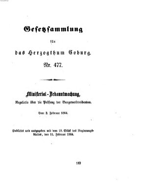 Gesetz-Sammlung für das Herzogtum Coburg (Coburger Regierungs-Blatt) Donnerstag 11. Februar 1864