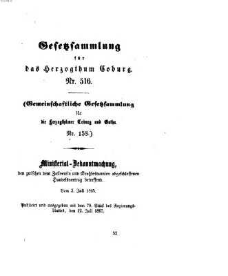 Gesetz-Sammlung für das Herzogtum Coburg (Coburger Regierungs-Blatt) Mittwoch 12. Juli 1865