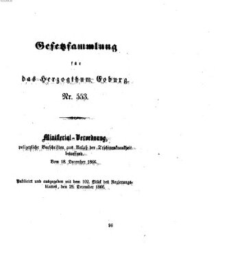 Gesetz-Sammlung für das Herzogtum Coburg (Coburger Regierungs-Blatt) Samstag 29. Dezember 1866