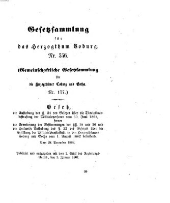 Gesetz-Sammlung für das Herzogtum Coburg (Coburger Regierungs-Blatt) Samstag 5. Januar 1867