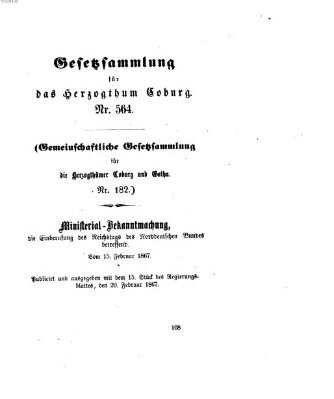 Gesetz-Sammlung für das Herzogtum Coburg (Coburger Regierungs-Blatt) Mittwoch 20. Februar 1867