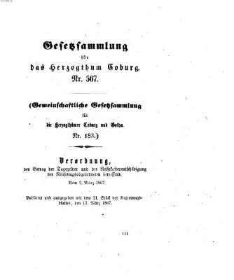 Gesetz-Sammlung für das Herzogtum Coburg (Coburger Regierungs-Blatt) Mittwoch 13. März 1867