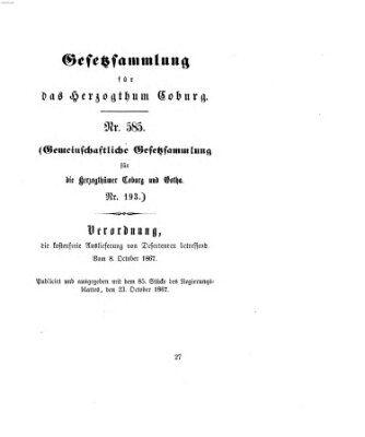 Gesetz-Sammlung für das Herzogtum Coburg (Coburger Regierungs-Blatt) Mittwoch 23. Oktober 1867