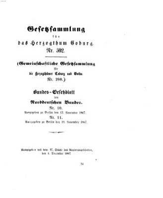 Gesetz-Sammlung für das Herzogtum Coburg (Coburger Regierungs-Blatt) Mittwoch 4. Dezember 1867