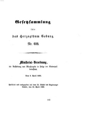 Gesetz-Sammlung für das Herzogtum Coburg (Coburger Regierungs-Blatt) Samstag 18. April 1868