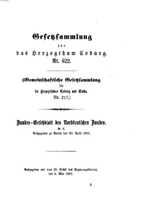 Gesetz-Sammlung für das Herzogtum Coburg (Coburger Regierungs-Blatt) Mittwoch 6. Mai 1868