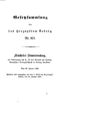 Gesetz-Sammlung für das Herzogtum Coburg (Coburger Regierungs-Blatt) Freitag 29. Januar 1869