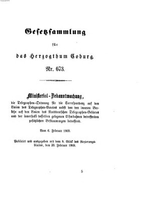 Gesetz-Sammlung für das Herzogtum Coburg (Coburger Regierungs-Blatt) Samstag 20. Februar 1869