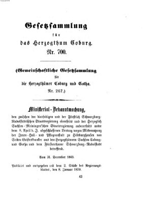 Gesetz-Sammlung für das Herzogtum Coburg (Coburger Regierungs-Blatt) Samstag 8. Januar 1870