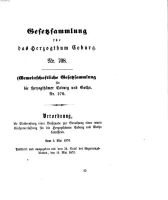Gesetz-Sammlung für das Herzogtum Coburg (Coburger Regierungs-Blatt) Mittwoch 11. Mai 1870