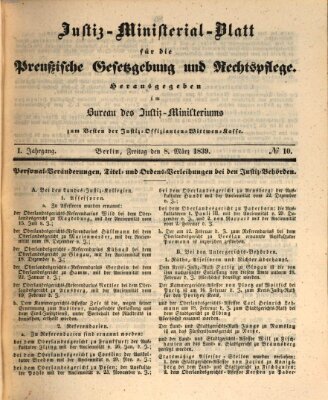 Justiz-Ministerialblatt für die preußische Gesetzgebung und Rechtspflege Freitag 8. März 1839