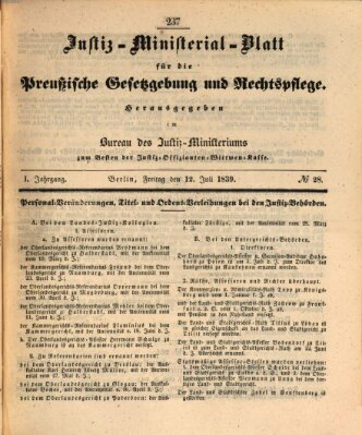 Justiz-Ministerialblatt für die preußische Gesetzgebung und Rechtspflege Freitag 12. Juli 1839