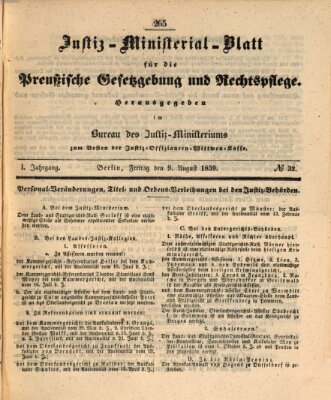 Justiz-Ministerialblatt für die preußische Gesetzgebung und Rechtspflege Freitag 9. August 1839