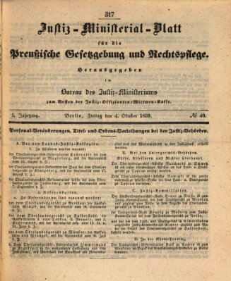 Justiz-Ministerialblatt für die preußische Gesetzgebung und Rechtspflege Freitag 4. Oktober 1839