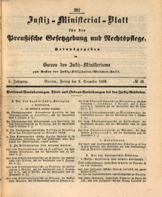 Justiz-Ministerialblatt für die preußische Gesetzgebung und Rechtspflege Freitag 6. Dezember 1839