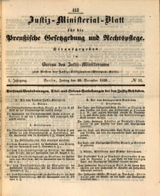 Justiz-Ministerialblatt für die preußische Gesetzgebung und Rechtspflege Freitag 20. Dezember 1839