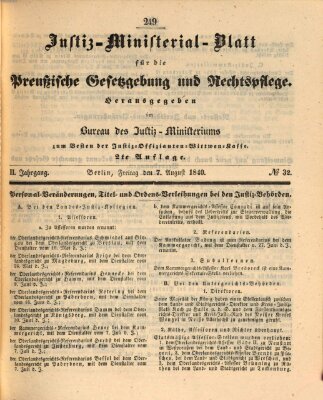 Justiz-Ministerialblatt für die preußische Gesetzgebung und Rechtspflege Freitag 7. August 1840