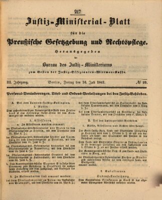 Justiz-Ministerialblatt für die preußische Gesetzgebung und Rechtspflege Freitag 16. Juli 1841