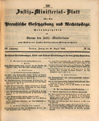 Justiz-Ministerialblatt für die preußische Gesetzgebung und Rechtspflege Freitag 20. August 1841