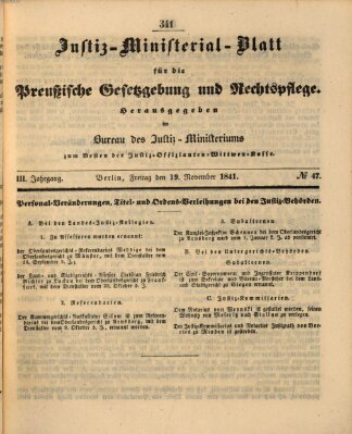 Justiz-Ministerialblatt für die preußische Gesetzgebung und Rechtspflege Freitag 19. November 1841