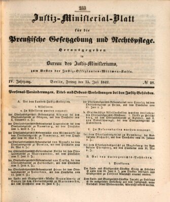 Justiz-Ministerialblatt für die preußische Gesetzgebung und Rechtspflege Freitag 15. Juli 1842