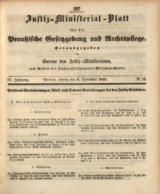 Justiz-Ministerialblatt für die preußische Gesetzgebung und Rechtspflege Freitag 9. September 1842