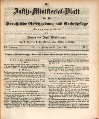 Justiz-Ministerialblatt für die preußische Gesetzgebung und Rechtspflege Freitag 13. Juni 1845