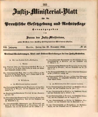 Justiz-Ministerialblatt für die preußische Gesetzgebung und Rechtspflege Freitag 28. November 1845