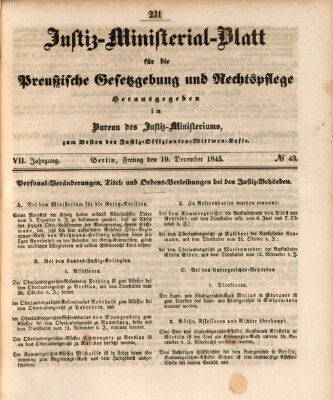 Justiz-Ministerialblatt für die preußische Gesetzgebung und Rechtspflege Freitag 19. Dezember 1845