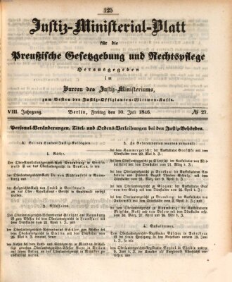 Justiz-Ministerialblatt für die preußische Gesetzgebung und Rechtspflege Freitag 10. Juli 1846