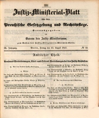 Justiz-Ministerialblatt für die preußische Gesetzgebung und Rechtspflege Freitag 13. August 1847