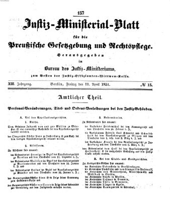 Justiz-Ministerialblatt für die preußische Gesetzgebung und Rechtspflege Freitag 11. April 1851