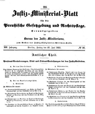 Justiz-Ministerialblatt für die preußische Gesetzgebung und Rechtspflege Freitag 27. Juni 1851