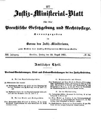 Justiz-Ministerialblatt für die preußische Gesetzgebung und Rechtspflege Freitag 22. August 1851