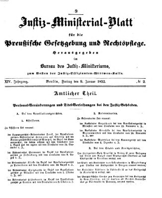 Justiz-Ministerialblatt für die preußische Gesetzgebung und Rechtspflege Freitag 9. Januar 1852