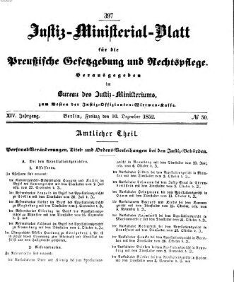 Justiz-Ministerialblatt für die preußische Gesetzgebung und Rechtspflege Freitag 10. Dezember 1852
