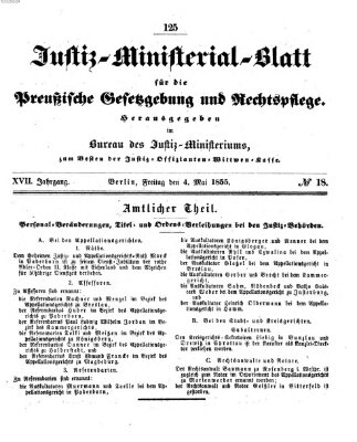 Justiz-Ministerialblatt für die preußische Gesetzgebung und Rechtspflege Freitag 4. Mai 1855
