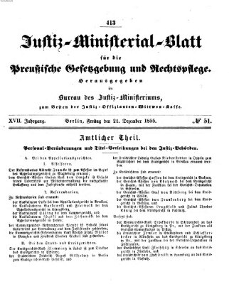 Justiz-Ministerialblatt für die preußische Gesetzgebung und Rechtspflege Freitag 21. Dezember 1855